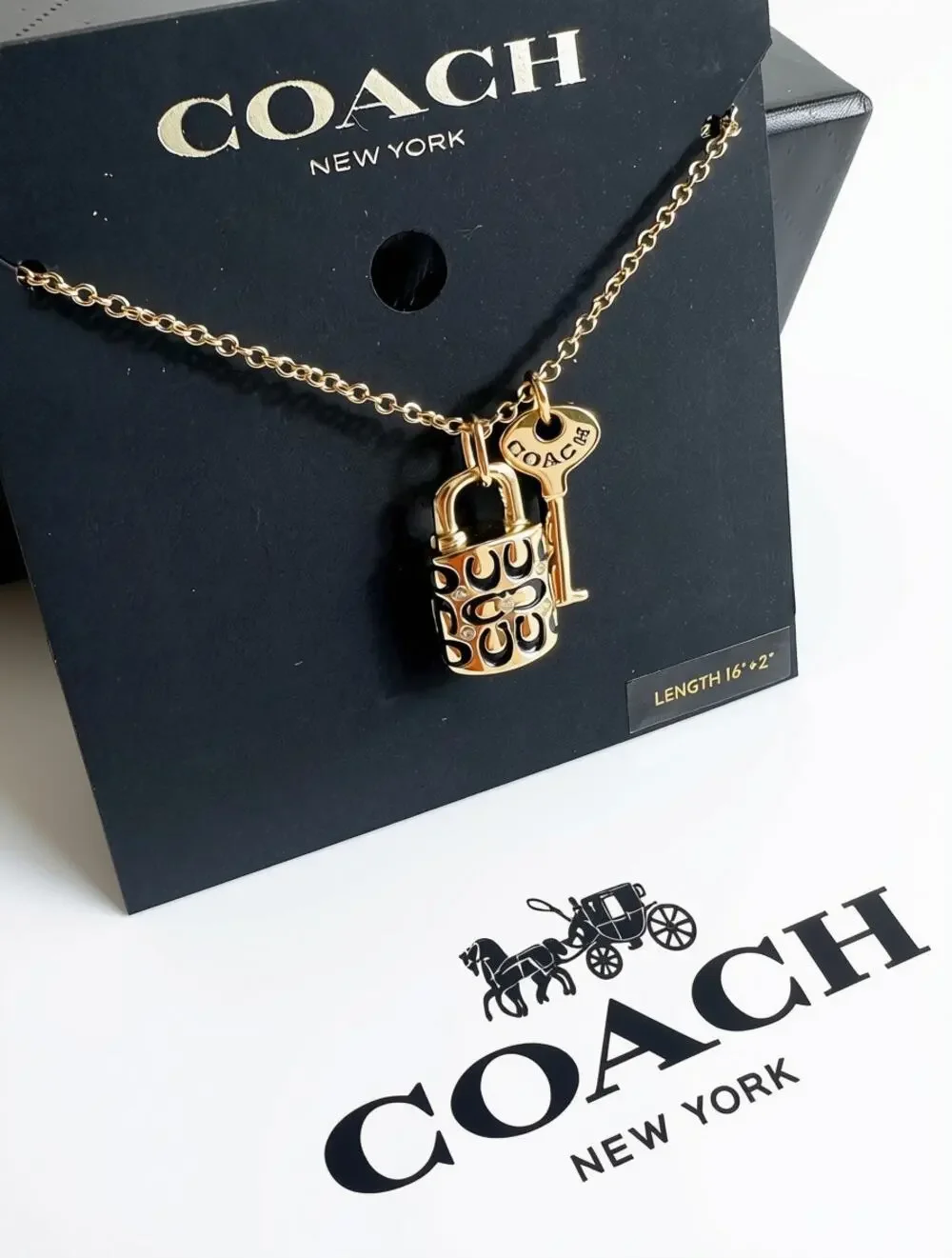 Coach Quilted Monogram Padlock & Key gold-tone necklace
